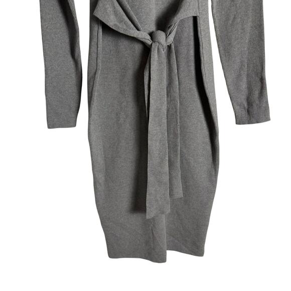 Toccin Gray Knit Tie Front Turtleneck Long Sleeve Sweater Midi Dress Sz M - Picture 8 of 15